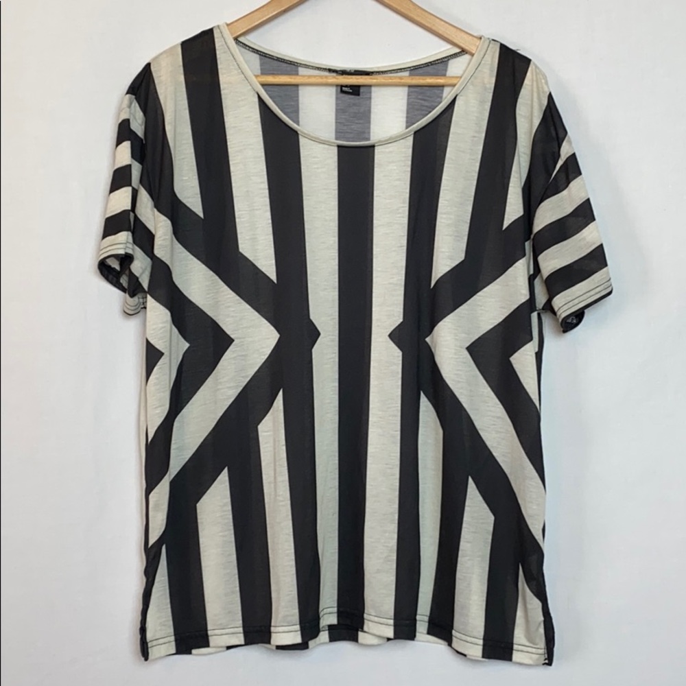 H&M | Sheer Geometric Striped Cream Black Top